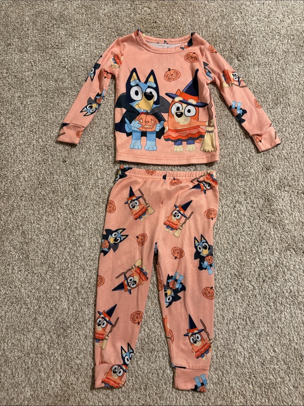 Bluey Halloween Peach Kids Pajama Set - Long Sleeve Top & Pants